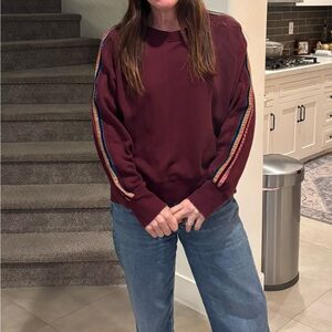 Evereve Burgundy Top with Multicolor Stripes